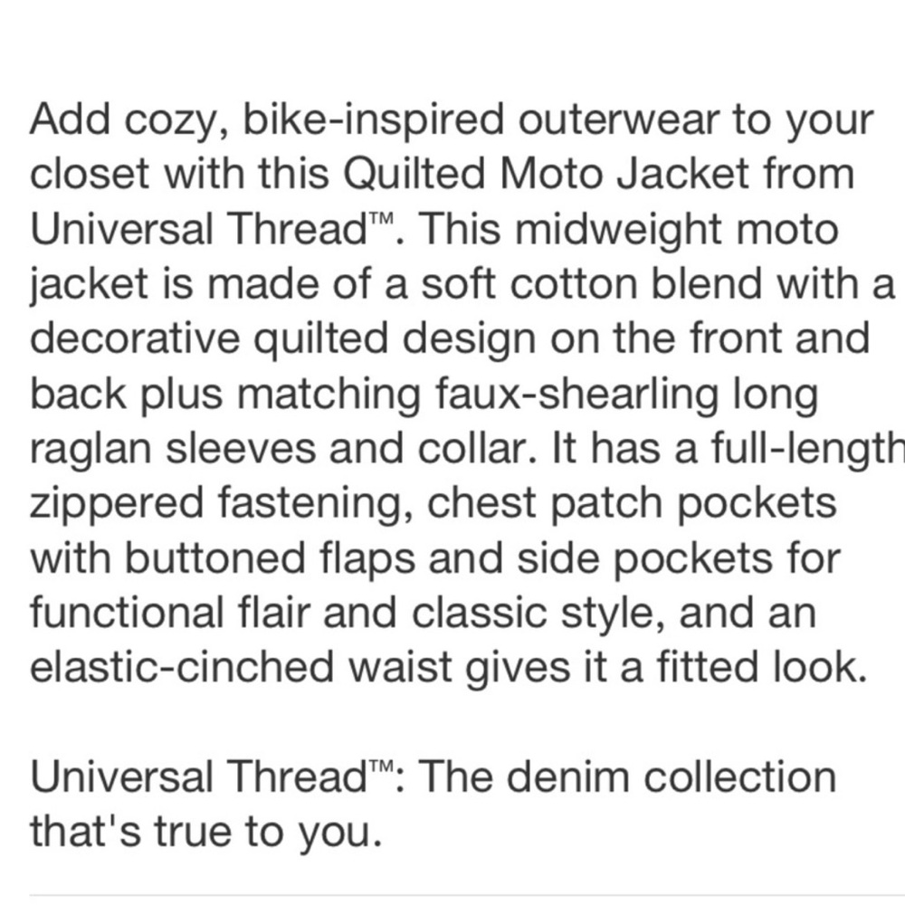 Universal Thread Quilted Moto Midweight Jacket NWT - Picture 6 of 12